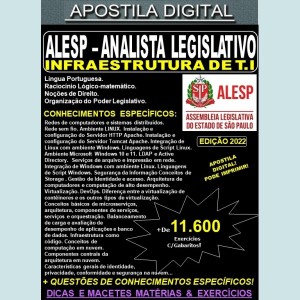 Apostila ALESP - ANALISTA LEGISLATIVO - INFRAESTRUTURA de T.I - Teoria + 11.600 exercícios - Concurso 2022