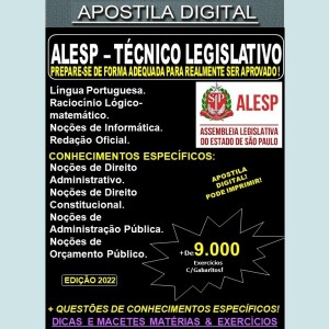 Apostila ALESP - TÉCNICO LEGISLATIVO - Teoria + 9.000 exercícios - Concurso 2022