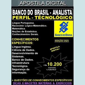 Apostila Banco do Brasil - BBTS ANALISTA - PERFIL TECNOLÓGICO - Teoria + 10.200 Exercícios - Concurso 2023