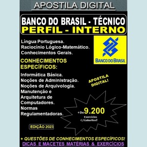 Apostila Banco do Brasil - BBTS TÉCNICO - PERFIL INTERNO - Teoria + 9.200 Exercícios - Concurso 2023