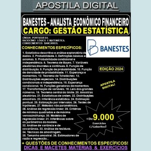 Apostila BANESTES - Analista Econômico Financeiro - GESTÃO ESTATÍSTICA - Teoria + 9.000 Exercícios - Concurso 2024