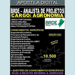 Apostila BRDE - Analista de Projetos - AGRONOMIA - Teoria + 10.500 Exercícios - Concurso 2022