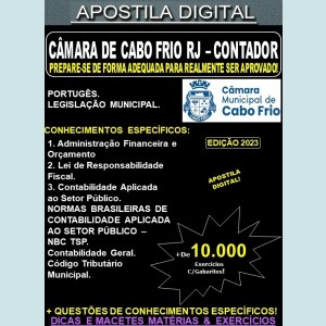 Apostila CÂMARA de CABO FRIO RJ - CONTADOR - Teoria + 10.000 Exercícios - Concurso 2023-24