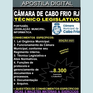 Apostila CÂMARA de CABO FRIO RJ - TÉCNICO LEGISLATIVO - Teoria + 8.300 Exercícios - Concurso 2023-24