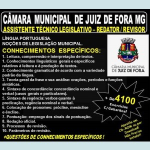 Apostila CÂMARA MUNICIPAL de JUIZ de FORA MG - ASSISTENTE TÉCNICO LEGISLATIVO - REDATOR / REVISOR - Teoria + 4.100 Exercícios - Concurso 2018