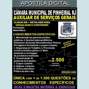 Apostila Câmara Municipal de Pinheiral RJ - AUXILIAR de SERVIÇOS GERAIS - Teoria + 2.500 Exercícios - Concurso 2020