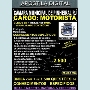 Apostila Câmara Municipal de Pinheiral RJ - MOTORISTA - Teoria + 2.500 Exercícios - Concurso 2020