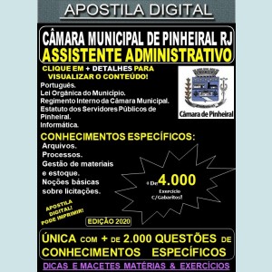 Apostila Câmara Municipal de Pinheiral RJ - ASSISTENTE ADMINISTRATIVO - Teoria + 4.000 Exercícios - Concurso 2020