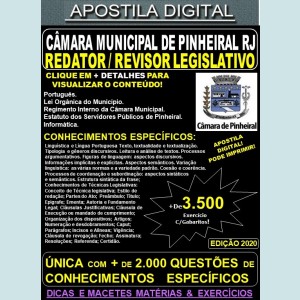 Apostila Câmara Municipal de Pinheiral RJ - REDATOR / REVISOR LEGISLATIVO - Teoria + 3.500 Exercícios - Concurso 2020
