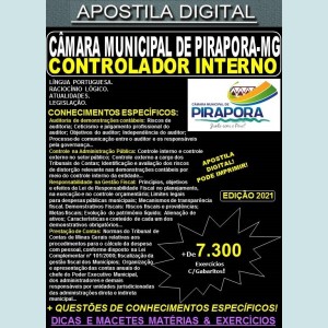 Apostila CÂMARA MUNICIPAL de PIRAPORA MG - CONTROLADOR INTERNO - Teoria + 7.300 Exercícios - Concurso 2021