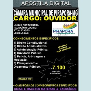 Apostila CÂMARA MUNICIPAL de PIRAPORA MG - OUVIDOR - Teoria + 7.100 Exercícios - Concurso 2021