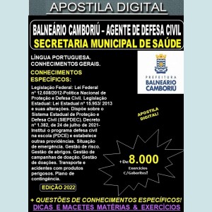 Apostila Prefeitura BALNEÁRIO CAMBORIÚ - AGENTE de DEFESA CIVIL - Teoria + 8.000 Exercícios - Concurso 2022