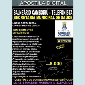 Apostila Prefeitura BALNEÁRIO CAMBORIÚ - TELEFONISTA - Teoria + 8.000 Exercícios - Concurso 2022