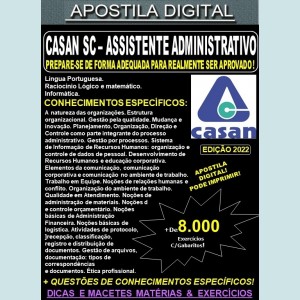 Apostila CASAN SC - ASSISTENTE ADMINISTRATIVO - Teoria + 8.000 exercícios - Concurso 2022