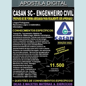 Apostila CASAN SC - ENGENHEIRO CIVIL - Teoria + 11.500 exercícios - Concurso 2022