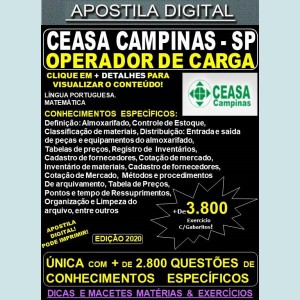 Apostila CEASA CAMPINAS SP - OPERADOR de CARGA - Teoria + 3.800 Exercícios - Concurso 2020