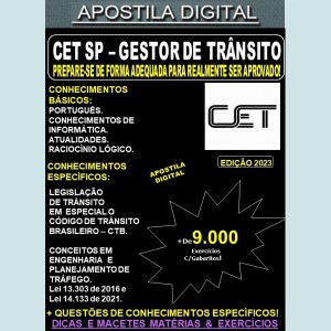 Apostila CET SP -  GESTOR de TRÂNSITO - Teoria + 9.000 Exercícios - Concurso 2023