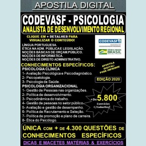 Apostila CODEVASF Analista de Desenvolvimento Regional - PSICOLOGIA - Teoria + 5.800 Exercícios - Concurso 2021
