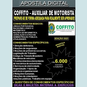 Apostila COFFITO - AUXILIAR de MOTORISTA - Teoria +6.000 Exercícios - Concurso 2023