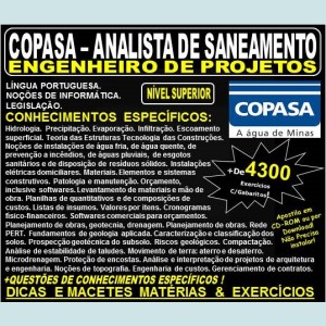 Apostila COPASA ANALISTA de SANEAMENTO - ENGENHEIRO de PROJETOS - Teoria + 4.300 Exercícios - Concurso 2018