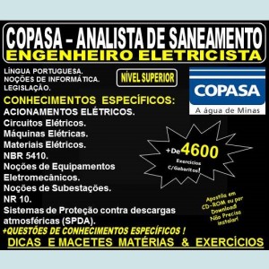 Apostila COPASA ANALISTA de SANEAMENTO - ENGENHEIRO ELETRICISTA - Teoria + 4.600 Exercícios - Concurso 2018