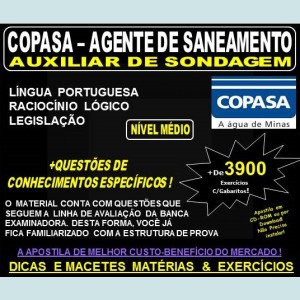Apostila COPASA AGENTE de SANEAMENTO - AUXILIAR de SONDAGEM - Teoria + 3.900 Exercícios - Concurso 2018