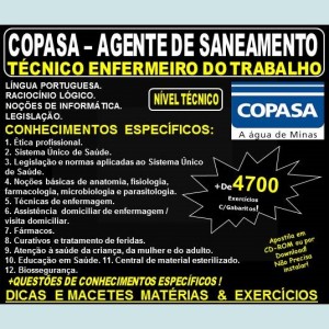 Apostila COPASA AGENTE de SANEAMENTO - TÉCNICO ENFERMEIRO do TRABALHO - Teoria + 4.700 Exercícios - Concurso 2018