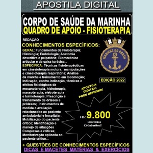 Apostila Corpo de saúde da Marinha - Quadro de Apoio a Saúde - FISIOTERAPIA - Teoria + 9.800 Exercícios - CONCURSO 2022-23