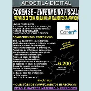 Apostila COREN SE - ENFERMEIRO FISCAL - Teoria + 6.200 Exercícios - Concurso 2021