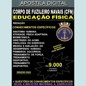 Apostila Quadro Complementar de Oficiais da Marinha - CORPO de FUZILEIROS (CFN) - EDUCAÇÃO FÍSICA - Teoria + 9.000 Exercícios - CONCURSO 2022-23