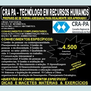Apostila CRA PA - TECNÓLOGO em RECURSOS HUMANOS - Teoria + 4.500 Exercícios - Concurso 2019
