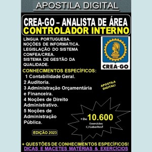 Apostila CREA GO - ANALISTA de ÁREA - CONTROLADOR INTERNO - Teoria + 10.600 Exercícios - Concurso 2023
