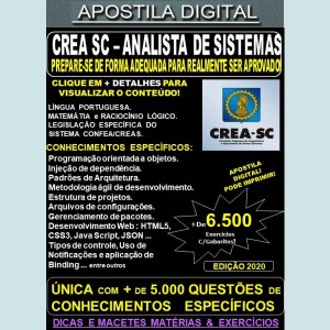 Apostila CREA SC - ANALISTA DE SISTEMAS - Teoria + 6.500 Exercícios - Concurso 2020