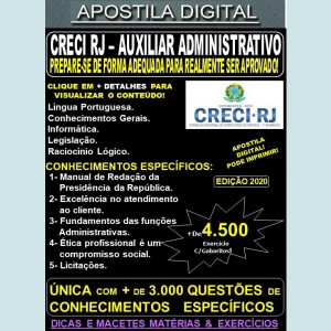 Apostila CRECI RJ - AUXILIAR ADMINISTRATIVO - Teoria + 4.500 Exercícios - Concurso 2020