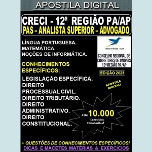 Apostila CRECI 12ª REGIÃO PA/AP - Profissional Analista Superior - ADVOGADO - Teoria + 10.000 Exercícios - Concurso 2023