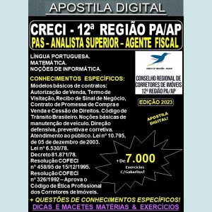 Apostila CRECI 12ª REGIÃO PA/AP - Profissional Analista Superior - AGENTE FISCAL - Teoria + 7.000 Exercícios - Concurso 2023