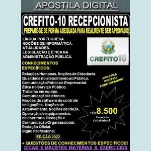 Apostila CREFITO 10 - RECEPCIONISTA - Teoria + 8.500 Exercícios - Concurso 2022