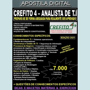 Apostila CREFITO 4 - ANALISTA de TECNOLOGIA da INFORMAÇÃO - Teoria + 7.000 Exercícios - Concurso 2021