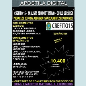 Apostila CREFITO-15 - ANALISTA ADMINISTRATIVO - QUALQUER ÁREA - Teoria + 10.400 Exercícios - Concurso 2024