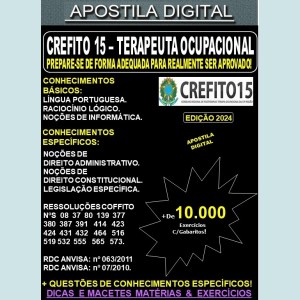 Apostila CREFITO-15 - TERAPEUTA OCUPACIONAL - Teoria + 10.000 Exercícios - Concurso 2024