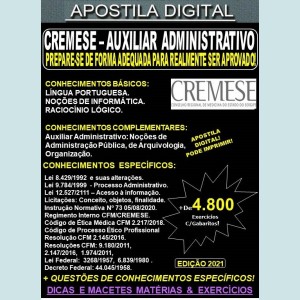 Apostila CREMESE - AUXILIAR ADMINISTRATIVO - Teoria + 4.800 Exercícios - Concurso 2021
