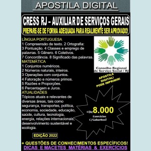 Apostila CRESS RJ - AUXILIAR de SERVIÇOS GERAIS - Teoria + 8.000 Exercícios - Concurso 2022