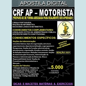 Apostila CRF AP - MOTORISTA - Teoria + 5.000 Exercícios - Concurso 2021