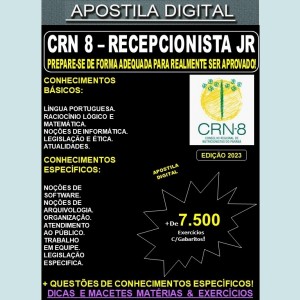 Apostila CRN-8 - RECEPCIONISTA Jr - Teoria + 7.500 Exercícios - Concurso 2023