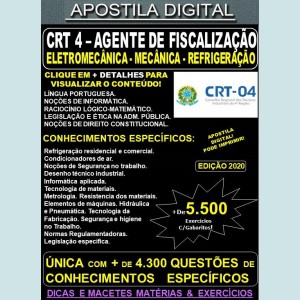 Apostila CRT-04 Agente de Fiscalização ELETROMECÂNICA - MECÂNICA - REFRIGERAÇÃO - Teoria + 5.500 Exercícios - Concurso 2020