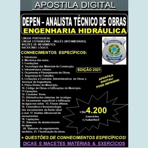 Apostila DEPEN Analista Técnico de Obras - ENGENHARIA HIDRÁULICA - Teoria + 4.200 Exercícios - Concurso 2021