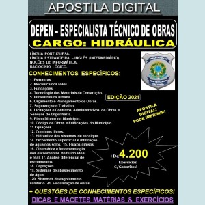 Apostila DEPEN Especialista Técnico de Obras - HIDRÁULICA - Teoria + 4.200 Exercícios - Concurso 2021