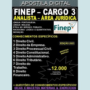 Apostila FINEP - Cargo 3: ANALISTA - Área JURÍDICA - Teoria + 12.000 Exercícios - Concurso 2023