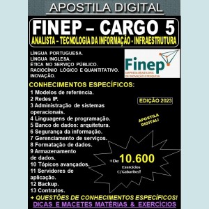 Apostila FINEP - Cargo 5: Analista - TECNOLOGIA DA INFORMAÇÃO - INFRAESTRUTURA - Teoria + 10.600 Exercícios - Concurso 2023