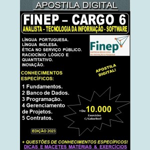 Apostila FINEP - Cargo 6: Analista - TECNOLOGIA DA INFORMAÇÃO - SOFTWARE - Teoria + 10.000 Exercícios - Concurso 2023